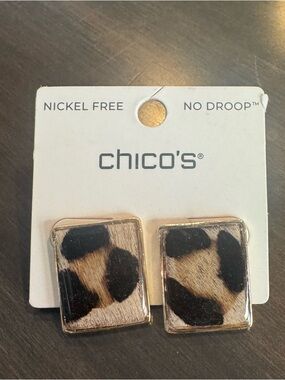 Chico's Gold-Tone Animal Print Rectangle Earrings